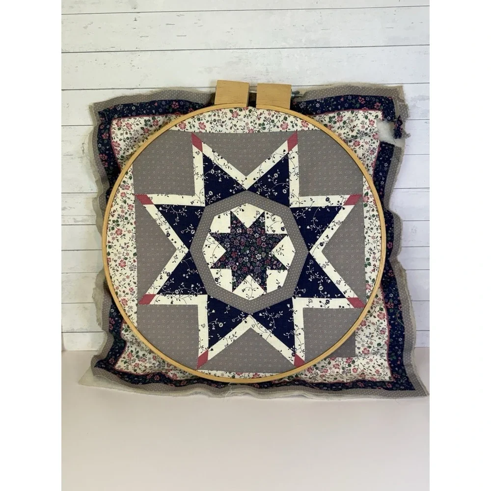 Handmade Quilt Block Wall Hanging in Embroidery Hoop 17